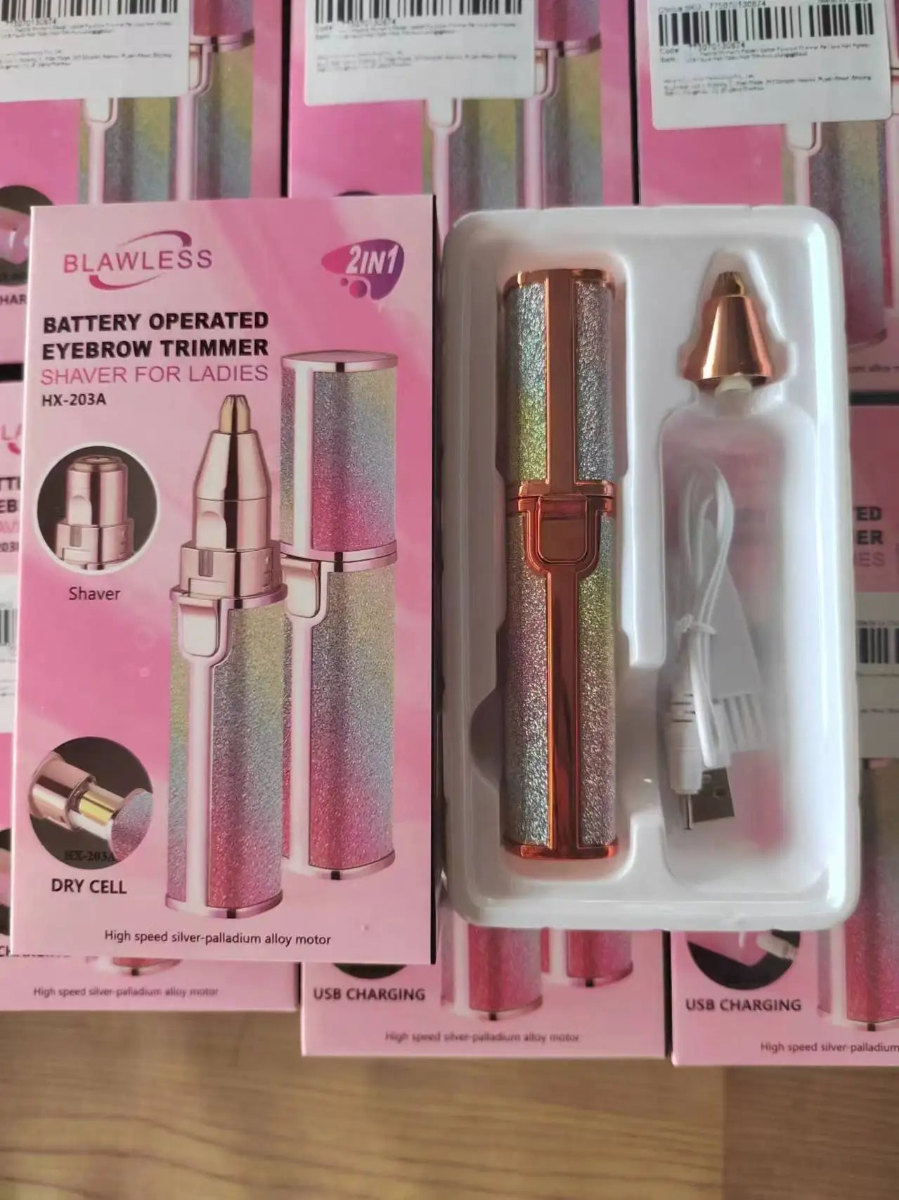 2 IN 1 Rechargeable Epilator Electric Eyebrow Trimmer Female Body Facial Lipstick Shape Hair Removal Mini Painless Razor Shaver