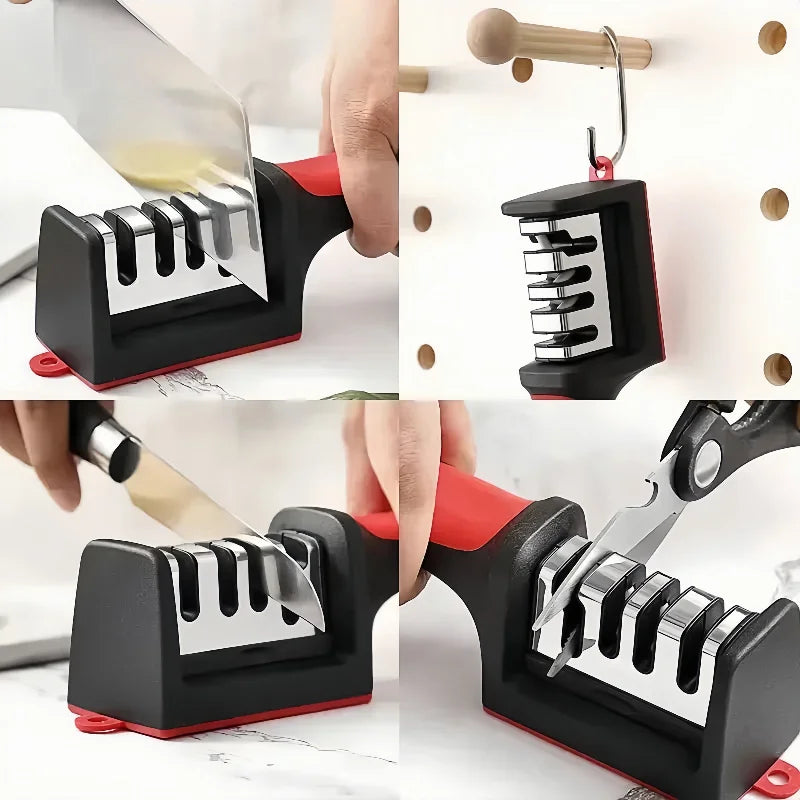 3-Stage Kitchen Knife Sharpener Tungsten Steel/Ceramic Sharpening System Handheld Sharpeners with Non Slip Base Kitchen Knives
