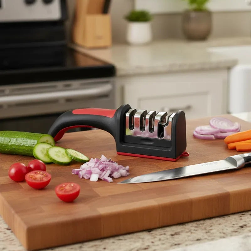 3-Stage Kitchen Knife Sharpener Tungsten Steel/Ceramic Sharpening System Handheld Sharpeners with Non Slip Base Kitchen Knives