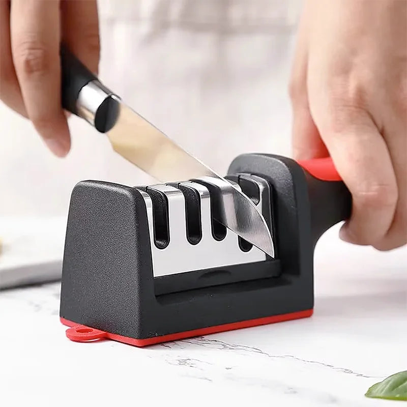 3-Stage Kitchen Knife Sharpener Tungsten Steel/Ceramic Sharpening System Handheld Sharpeners with Non Slip Base Kitchen Knives